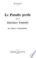Le Paradis perdu dans la littérature française, de Voltaire à Chateaubriand
