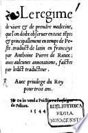 Le regime de vivre et de prendre medecine