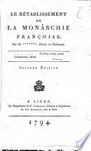 Le rétablissement de la monarchie françoise