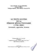 Le Texte occitan de la période révolutionnaire, 1788-1800