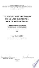 Le vocabulaire des mœurs de la vie parisienne sous le Second empire
