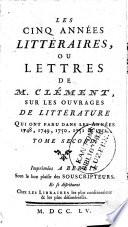 Les cinq années littéraires ou lettres sur les ouvrages de littérature qui ont paru dans les années 1748/52