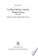 Les débuts littéraires roumains d'Eugène Ionesco (1926-1940)