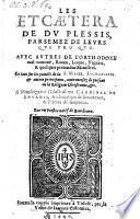 Les Etcaetera De Du Plessis Parsemez De Leurs Qui Pro Quo Avec Autres De L'Orthodoxe mal-nomme, Rotan, Loque, Vignier et quelques pretendus Ministres (etc.)