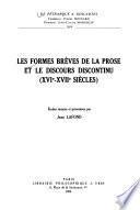 Les Formes brèves de la prose et le discours discontinu