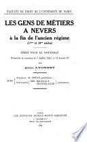 Les gens de métiers a Nevers à la fin de l'ancien régime