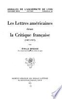 Les lettres américaines devant la critique française, 1887-1917