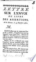 Lettre sur l'envoi du livre des Assertions A St. Chinian, le 9 Decembre 1762