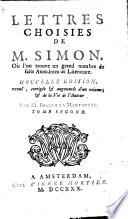 Lettres choisies de Simon, où l'on trouve un grand nombre de faits anecdotes de littérature