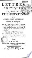 Lettres critiques, ou analyse et réfutation de divers écrits modernes contre la religion