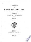 Lettres du Cardinal Mazarin pendant son ministère