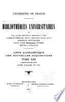 Liste alphabetique des nouvelles acquisitions