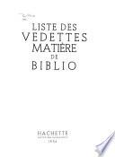 Liste des vedettes matière de Biblio