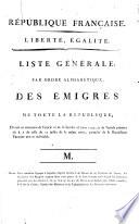 Liste Générale Par Ordre Alphabétique, Des Émigrés De Toute La République