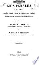 Lois penales spéciales, classées l'ordre alphabétique des matières