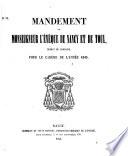 Mandements, circulaires, etc., publiés à l'évêché de Nancy et de Toul, sous le pontificat de Monseigneur Menjaud