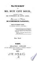 Manuscrit de mil huit cent douze contenant le précis des événemens de cette année