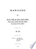 Mariages de la ville de Lévis (1852-1950), de Notre-Dame (1852), Bienville (1896), Ste-Jeanne-d'Arc (1920)