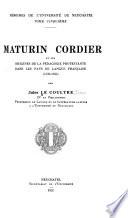 Maturin Cordier et les origines de la pédagogie protestante dans les pays de langue française (1530-1564)