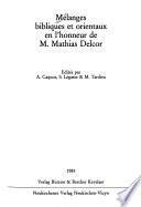 Mélanges bibliques et orientaux en l'honneur de M. Mathias Delcor