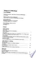 Mélanges de la Bibliothèque de la Sorbonne