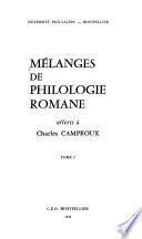 Mélanges de philologie romane offerts à Charles Camproux
