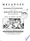 Mélanges de philosophie et de mathématique de la Société Royale de Turin