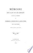 Mémoire en fait et en droit pour l'ordre des Frères mineurs capucins en Savoie