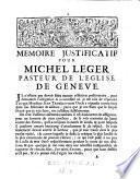 Memoire justificatif pour Michel Leger, pasteur de l'eglise de Geneve