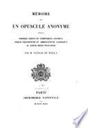 Mémoire sur un opuscule anonyme