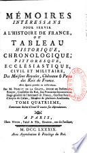 Mémoires intéressans pour servir à l'histoire de France, ou tableau historique, chronologique, pittoresque, ecclésiastique, civil et militaire des maisons royales, châteaux & parcs des rois de France. Avec figures gravées en taille-douce. Par M. Poncet de la Grave,...