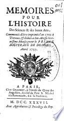 Memoires pour L'Histoire des Sciences et des Beaux Arts