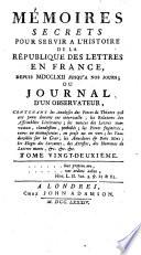 Mémoires secrets pour servir à l'histoire de la république des lettres en France