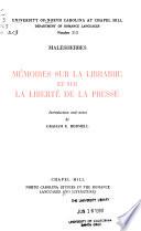 Mémoires sur la librairie et sur la liberté de la presse