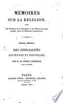 Mémoires sur la réligion