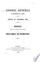 Memoirs de M. le préfet de la Seine et de M. le préfet de police, et procès-verbaux des délibérations