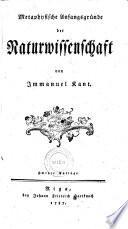 Metaphysische Anfangsgründe der Naturwissenschaft von Immanuel Kant