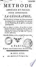 Méthode abrégée et facile pour apprendre la géographie...