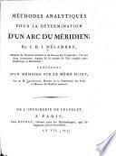 Méthodes Analytiques Pour La Détermination D'Un Arc Du Méridien