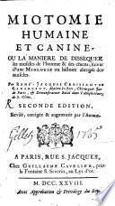 Miotomie humaine et canine ou la maniere de dissequer les muscles de l'homme et des chiens