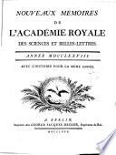 Nouveaux memoires de l'Academie Royale des Sciences et Belles-Lettres