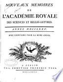 Nouveaux mémoires de l'Academie royale des sciences et belles-lettres