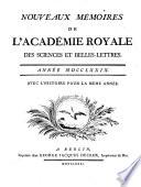 Nouveaux memoires de l'Academie Royale des Sciences et Belles-Lettres