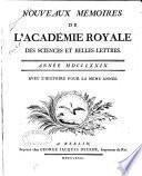 Nouveaux mémoires de l'Academie royale des sciences et belles-lettres