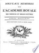 Nouveaux memoires de l'Academie Royale des Sciences et Belles-Lettres