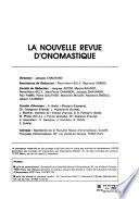 Nouvelle revue d'onomastique