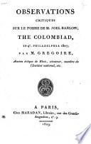 Observations critiques sur le poeme de m. Joel Barlow, The Colombiad, in-4o