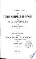 Observations sur l'usage syntaxique de Ronsard et de ses contemporains
