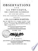 OBSERVATIONS SUR LA PHYSIQUE, SUR L'HISTOIRE NATURELLE ET SUR LES ARTS, AVEC DES PLANCHES EN TAILLE-DOUCE, DÉDIÉÉS A Mgr. LE COMTE D'ARTOIS