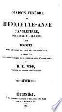 Oraison funèbre de Henriette-Anne d'Angleterre, duchesse d'Orléans